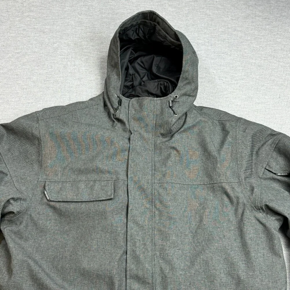 Dri Duck 3-in-1 Jacket Mens Size L Gray Hooded Storm Shell Interchange Pockets - Picture 3 of 16